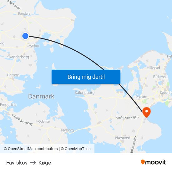 Favrskov to Køge map