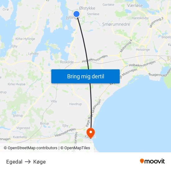 Egedal to Køge map