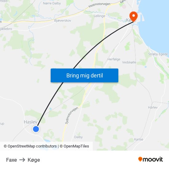 Faxe to Køge map