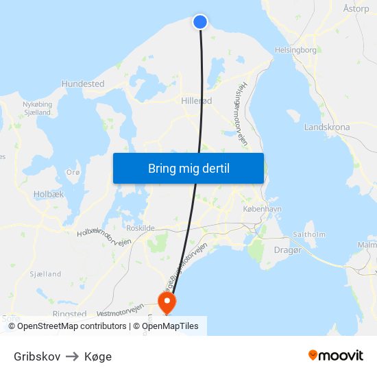 Gribskov to Køge map