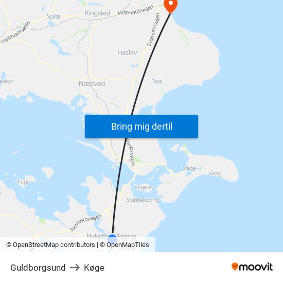 Guldborgsund to Køge map