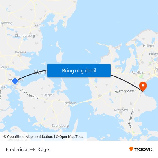 Fredericia to Køge map