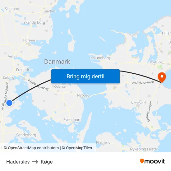 Haderslev to Køge map