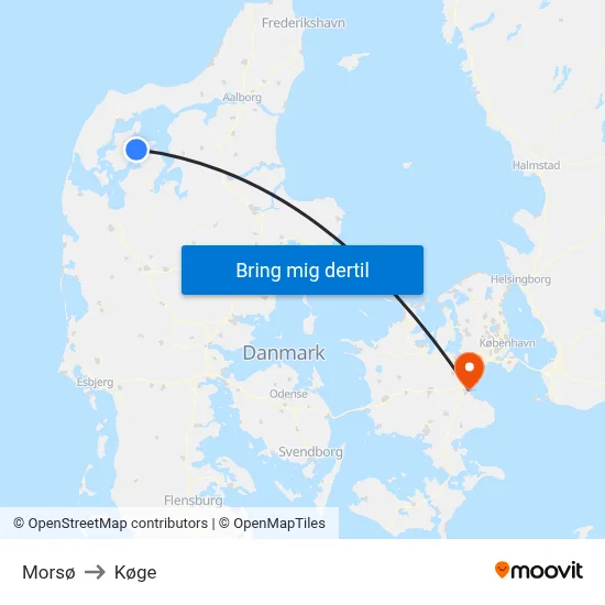 Morsø to Køge map