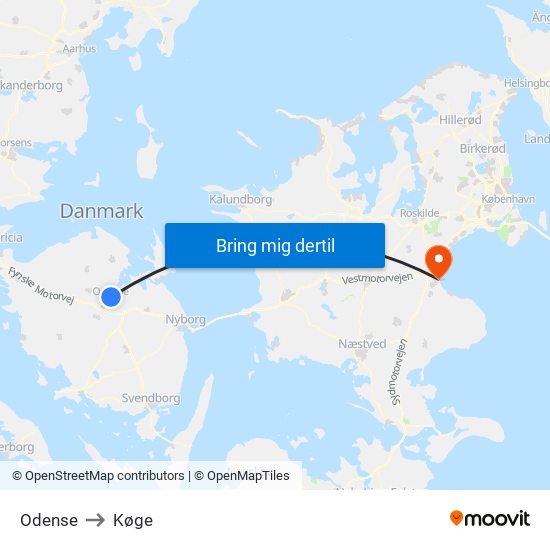 Odense to Køge map