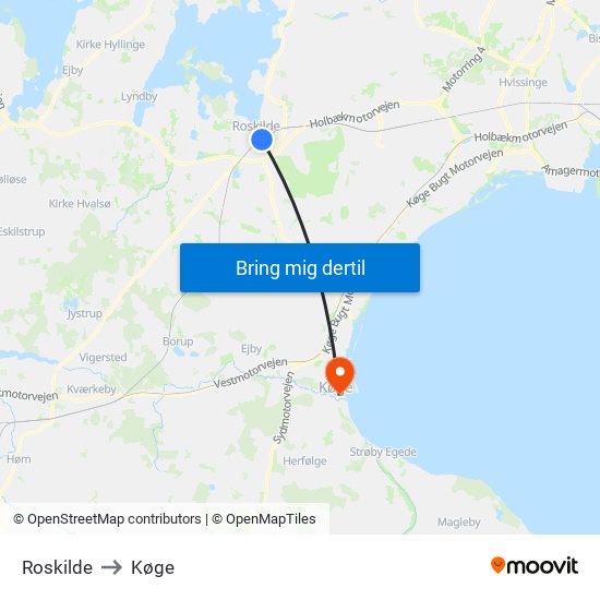 Roskilde to Køge map