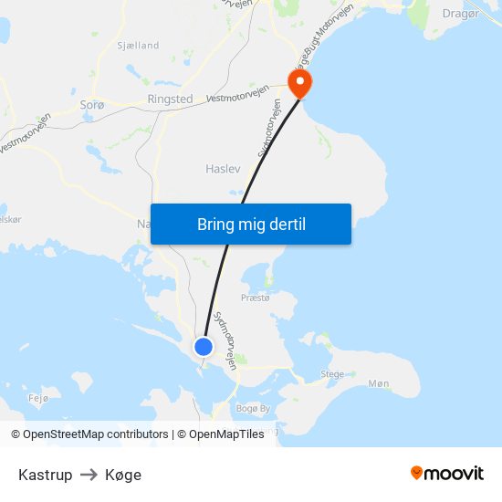 Kastrup to Køge map