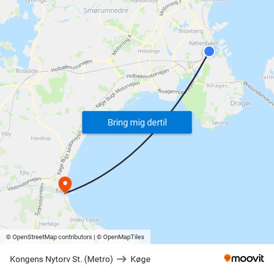 Kongens Nytorv St. (Metro) to Køge map