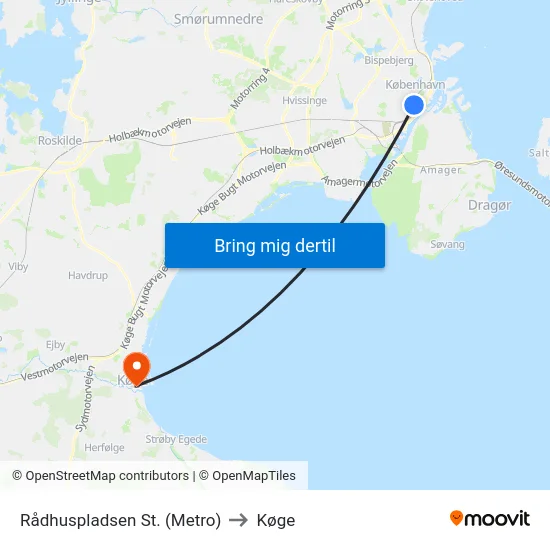 Rådhuspladsen St. (Metro) to Køge map