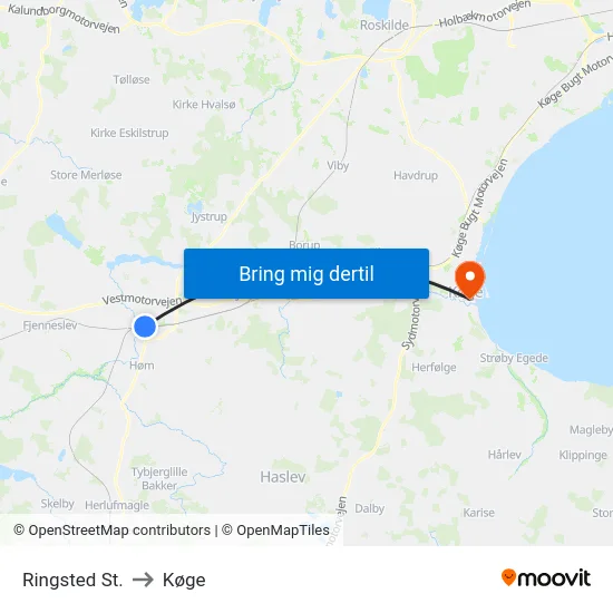 Ringsted St. to Køge map