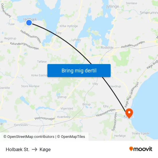 Holbæk St. to Køge map