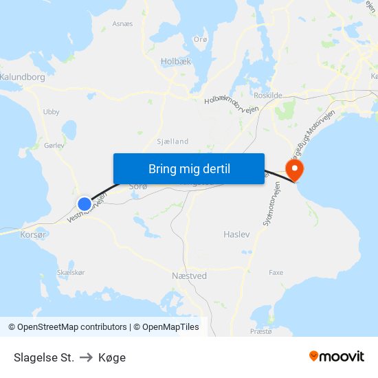 Slagelse St. to Køge map