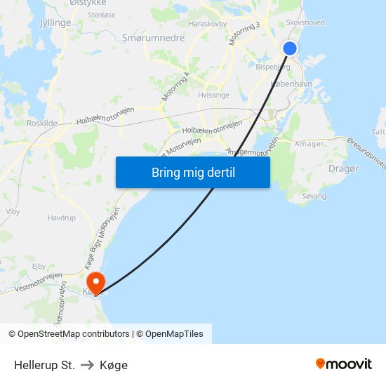 Hellerup St. to Køge map