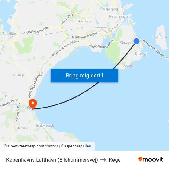 Københavns Lufthavn (Ellehammersvej) to Køge map