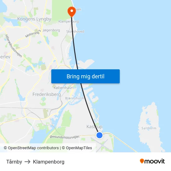 Tårnby to Klampenborg map