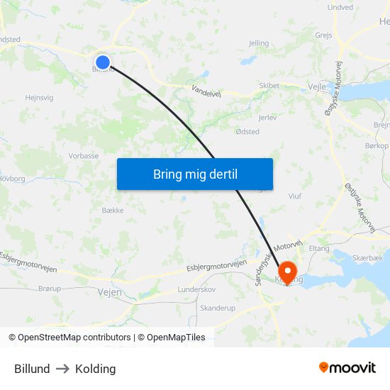 Billund to Kolding map