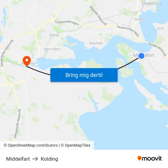 Middelfart to Kolding map