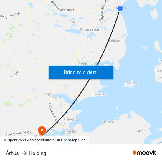 Århus to Kolding map
