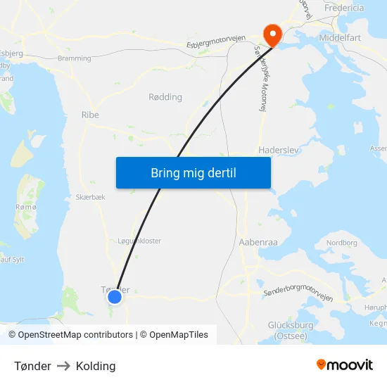 Tønder to Kolding map