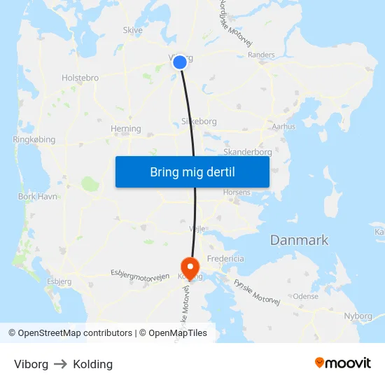 Viborg to Kolding map