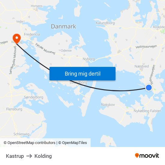 Kastrup to Kolding map