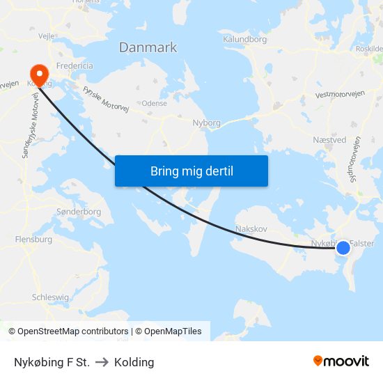 Nykøbing F St. to Kolding map