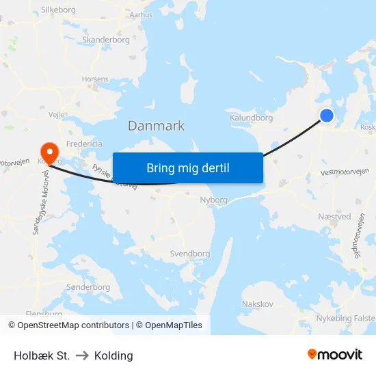 Holbæk St. to Kolding map