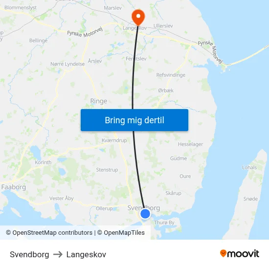 Svendborg to Langeskov map