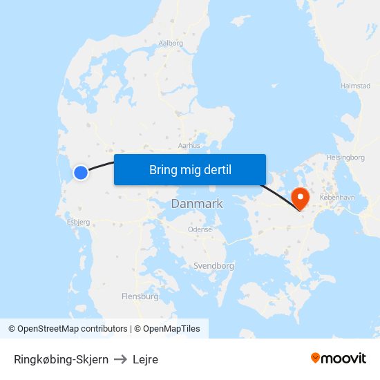 Ringkøbing-Skjern to Lejre map