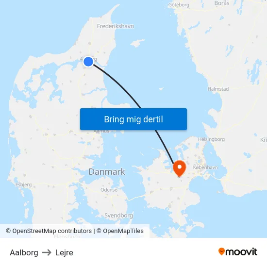 Aalborg to Lejre map