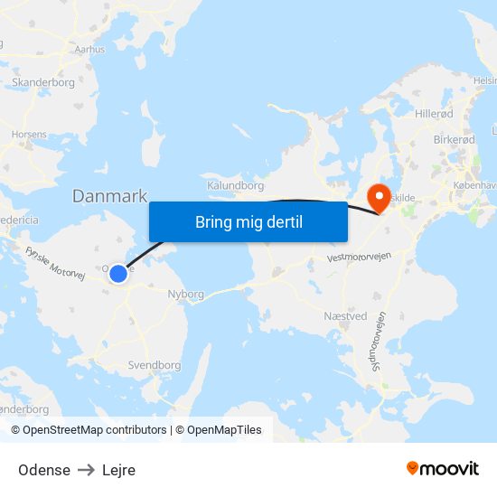 Odense to Lejre map