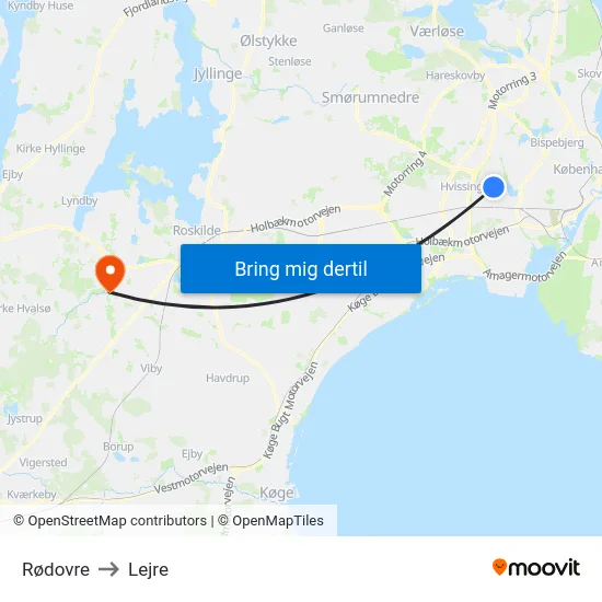 Rødovre to Lejre map