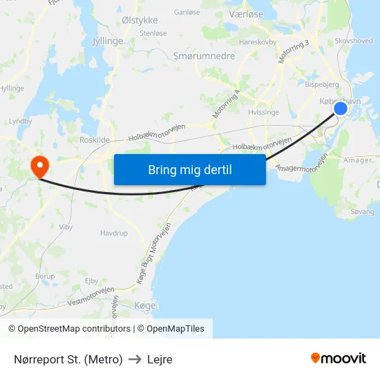 Nørreport St. (Metro) to Lejre map