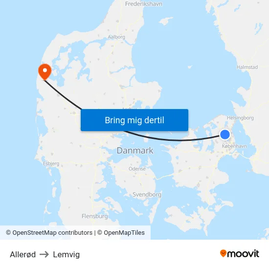 Allerød to Lemvig map