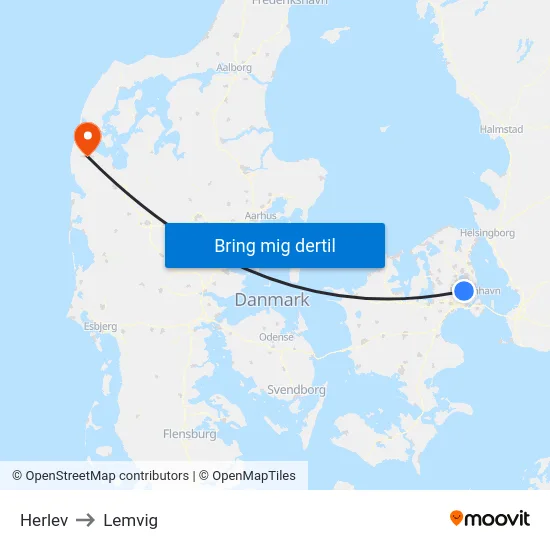 Herlev to Lemvig map