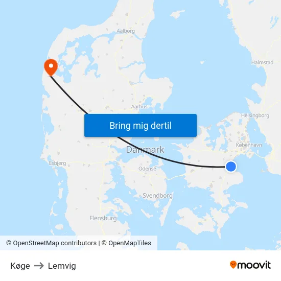Køge to Lemvig map