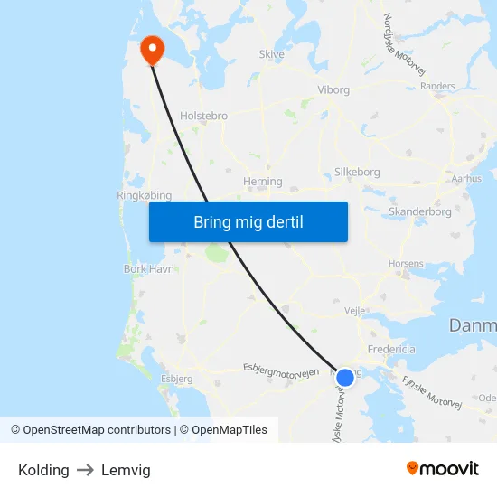 Kolding to Lemvig map