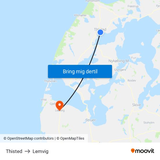 Thisted to Lemvig map