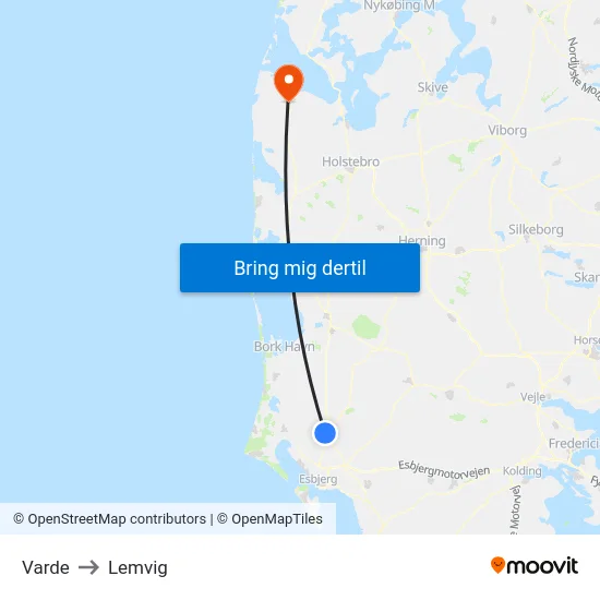 Varde to Lemvig map