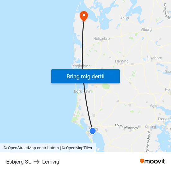 Esbjerg St. to Lemvig map