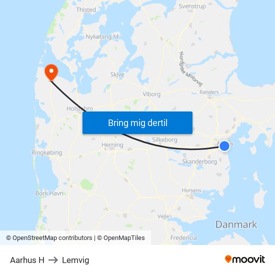 Aarhus H to Lemvig map