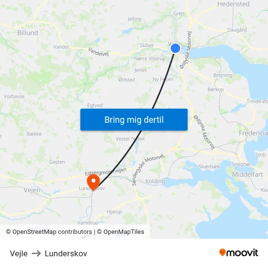 Vejle to Lunderskov map