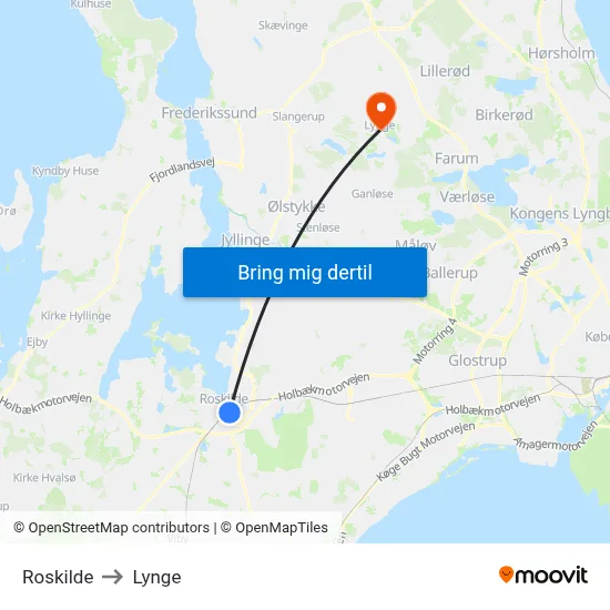 Roskilde to Lynge map