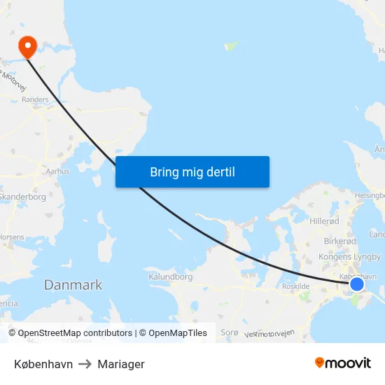 København to Mariager map