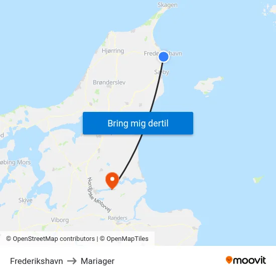 Frederikshavn to Mariager map