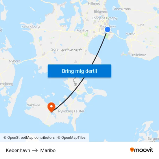 København to Maribo map