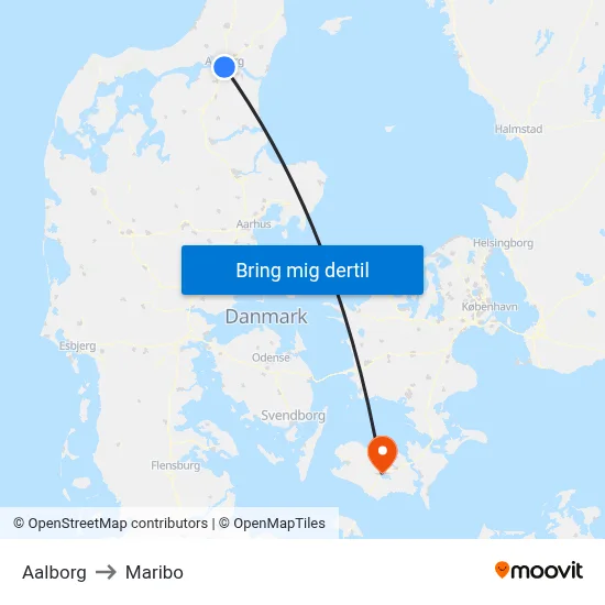 Aalborg to Maribo map