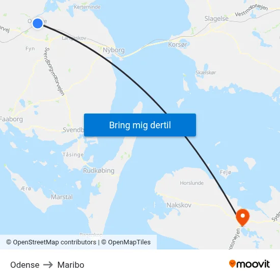 Odense to Maribo map