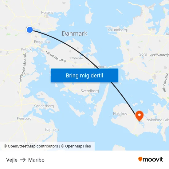 Vejle to Maribo map