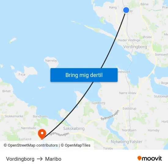 Vordingborg to Maribo map